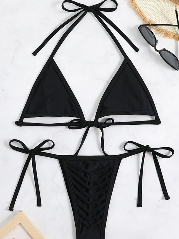 Ladies triangle bikini with innovative cut and clever tie accents Mune Fashion