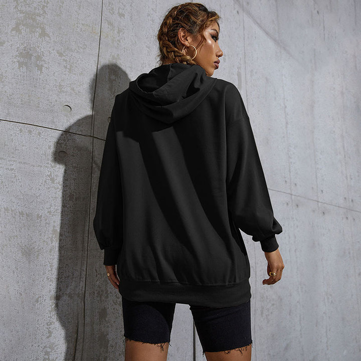 Women's Oversized Hoodie with Teddy Graphic, Kangaroo Pocket and Drawstring Hood