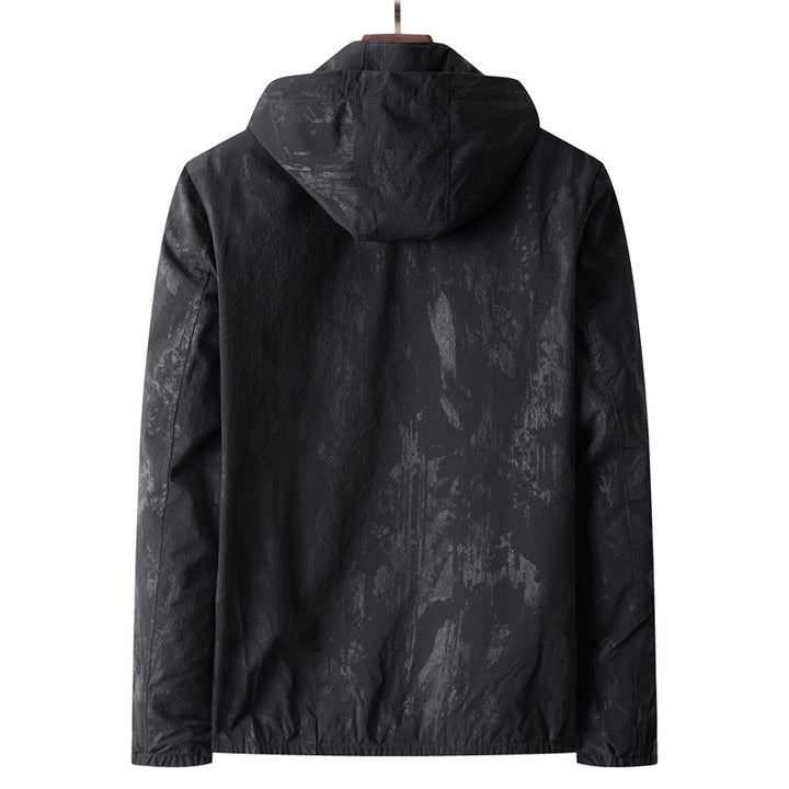 Men's Lightweight Water-Repellent Hooded Jacket with Subtle Camouflage Pattern and Zipper Pockets Mune Fashion