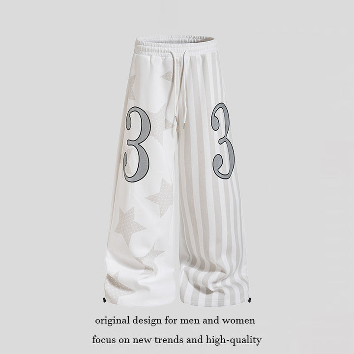 Women Wide Lounge Pants with High Comfort Waistband, Drawstring, Star and Stripe Print Mune Fashion