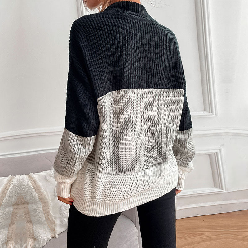 Women's Oversize Textured Knit Sweater with Ribbed Round Neckline and Dropped Shoulder Mune Fashion