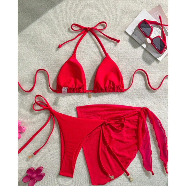 Women Triangle Bikini Set with fashionable Wrap Skirt Mune Fashion