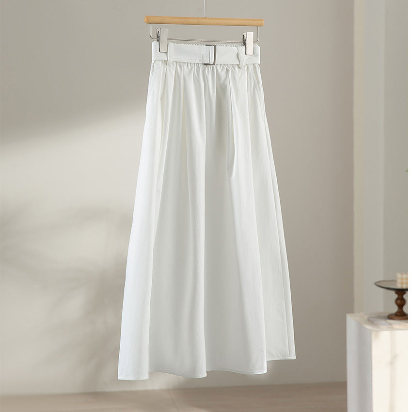 Women's Mid-length A-line Skirt with High Waist, Pleats and Waist Belt Mune Fashion