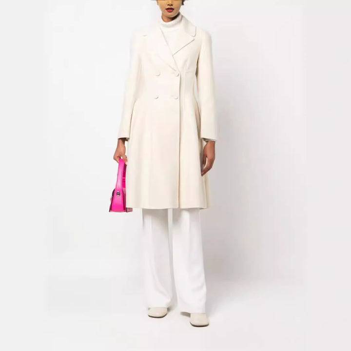 Ladies midi-length coat with tailored seam guidance, A-line and concealed double-button placket Mune Fashion