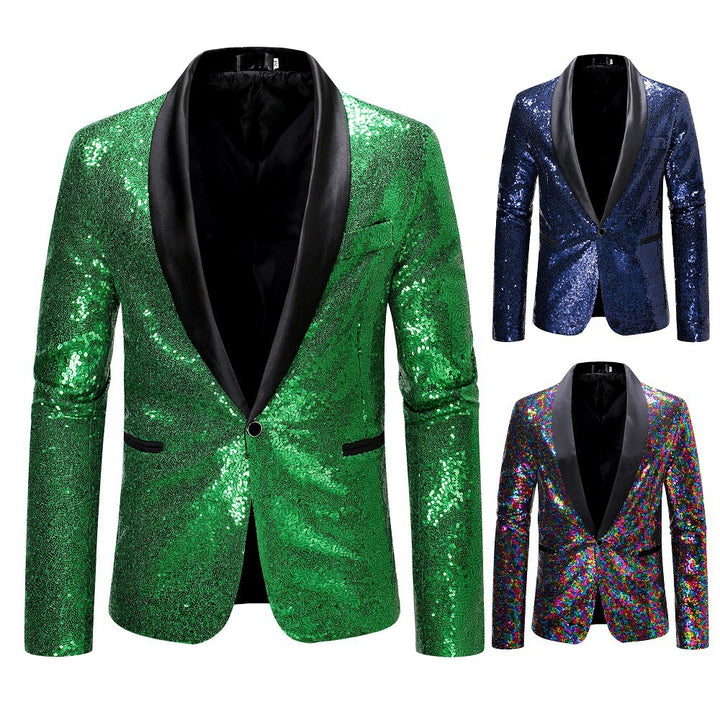 Men's eye-catching sequin blazer with shiny shawl collar and slim silhouette Mune Fashion
