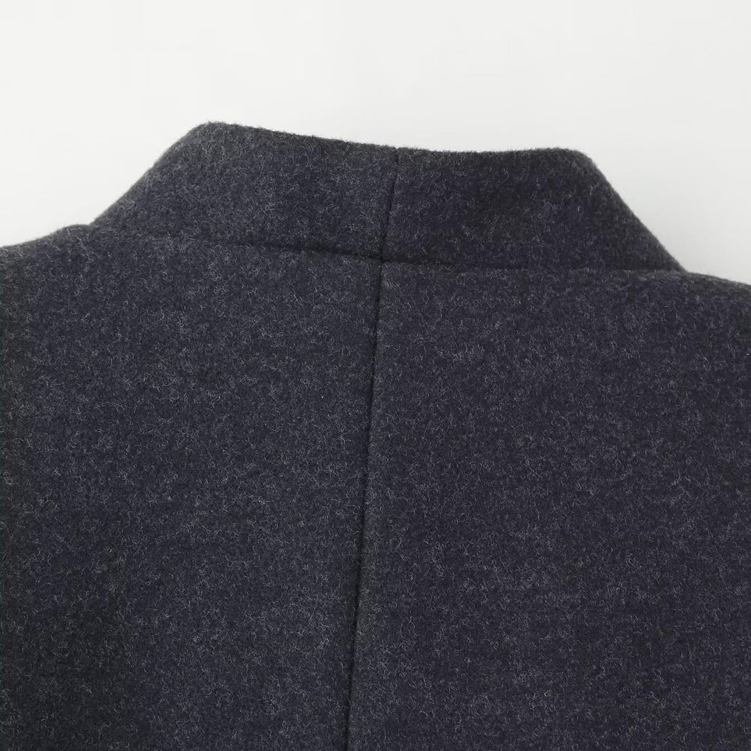 Ladies Elegant Wool Blend Long Coat with Shawl Collarless Look and Single Button Closure Mune Fashion