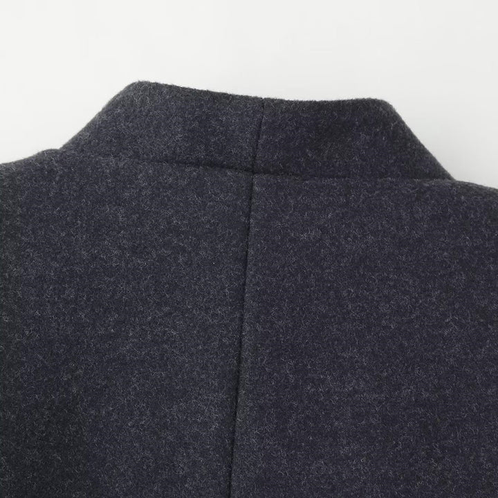 Ladies Elegant Wool Blend Long Coat with Shawl Collarless Look and Single Button Closure Mune Fashion