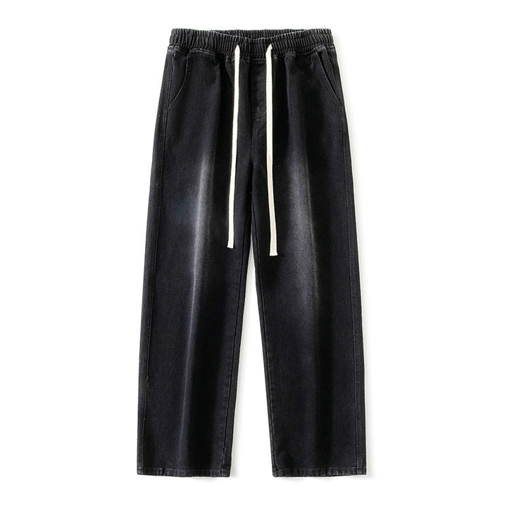 Men's Wide Denim Jogging Pants with Elastic Waistband and Long Drawstrings Mune Fashion