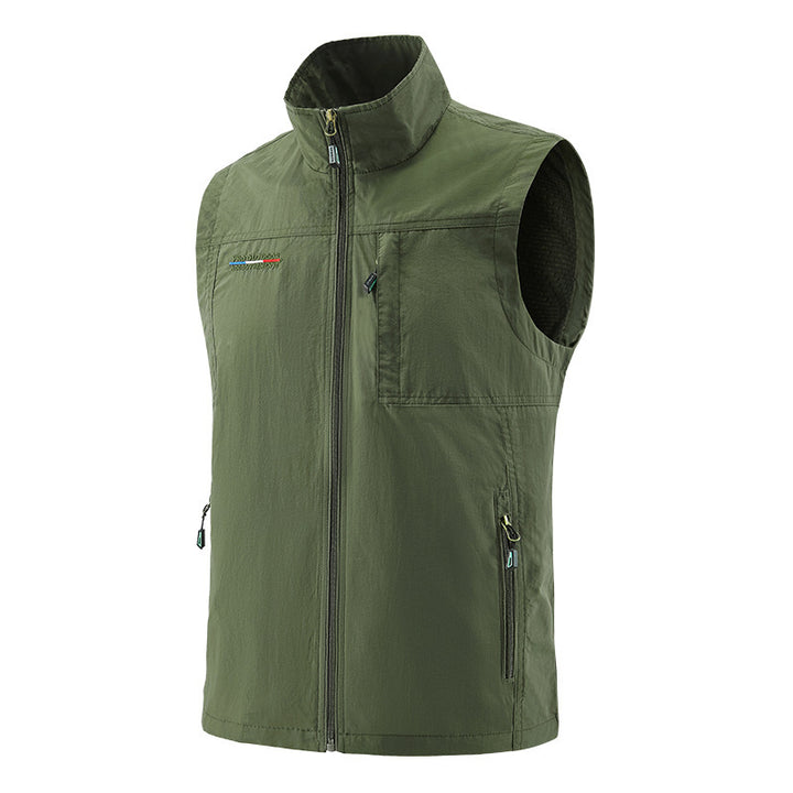 Men's Lightweight Windproof Utility Vest with High Stand Collar and Zipper Pockets Mune Fashion