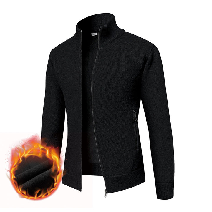 Men's Thermally Insulated Cardigan with Stand-Up Collar and Microfleece Interior Lining Mune Fashion