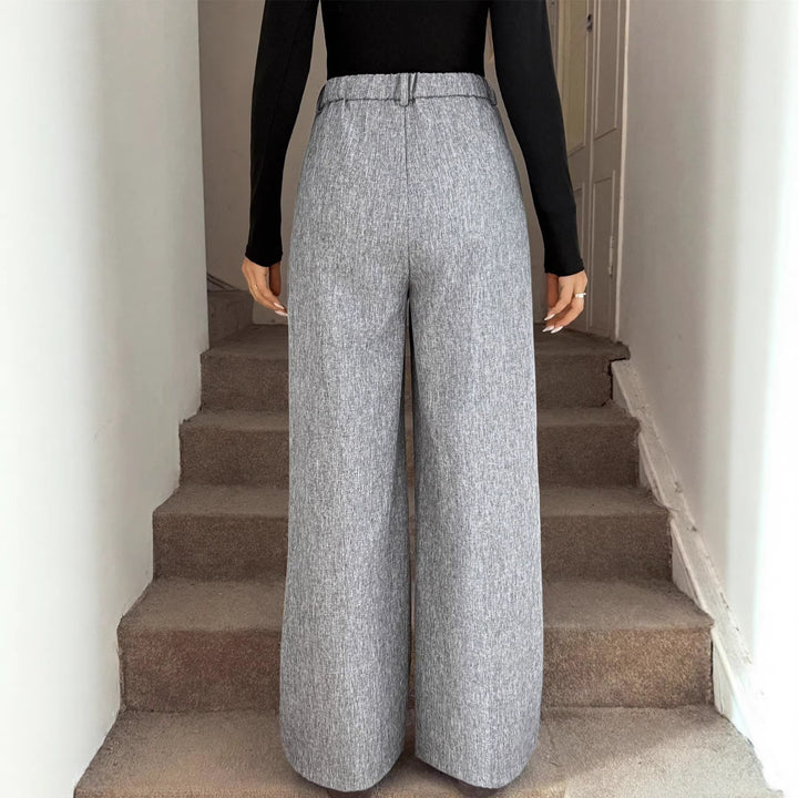 Ladies Elegant Palazzo Pants with High Waist and Fine Linen Texture Mune Fashion
