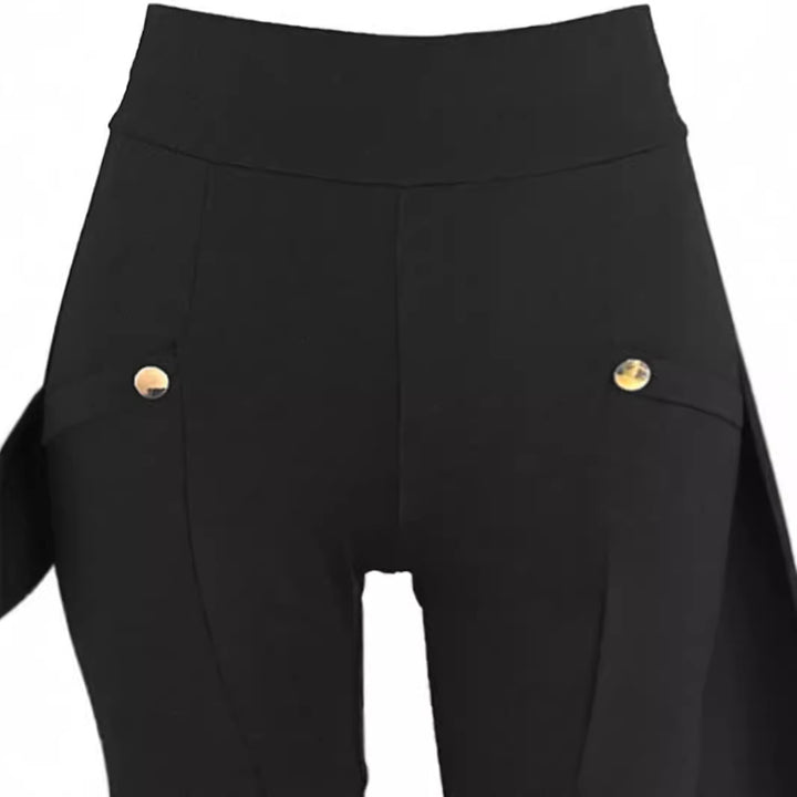 Women's High-Waist Cargo-Leggings with Snap Button Detail and Slim Leg Mune Fashion
