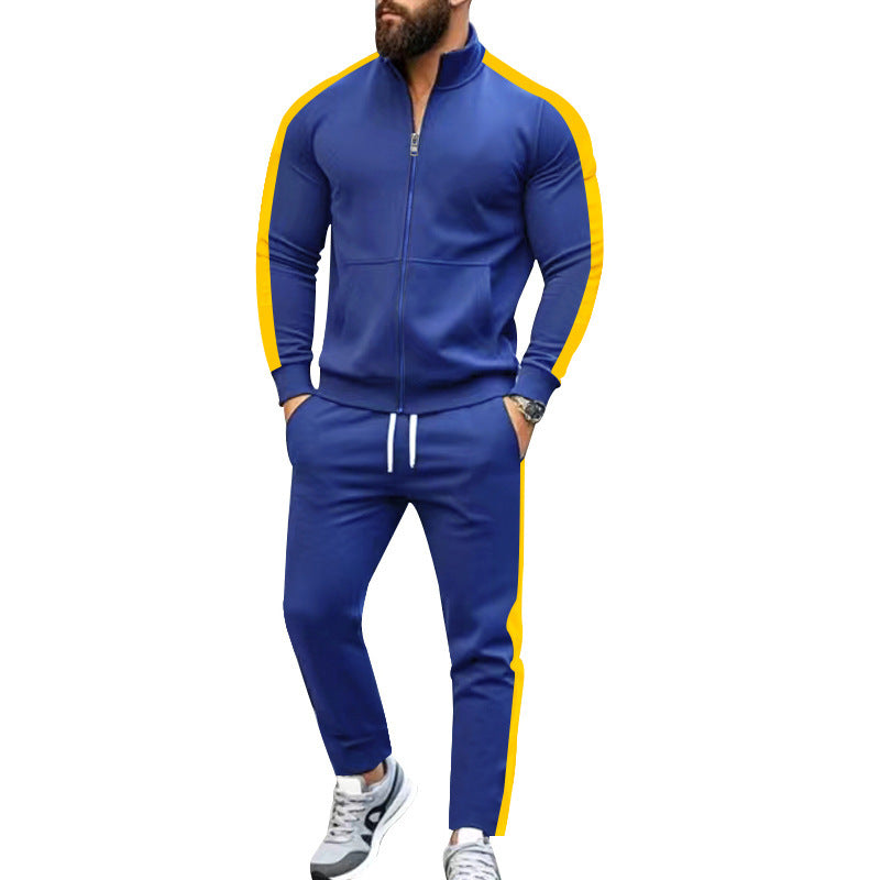 Men's narrow-cut two-piece with stand-up collar zip jacket and tapered drawstring pants Mune Fashion