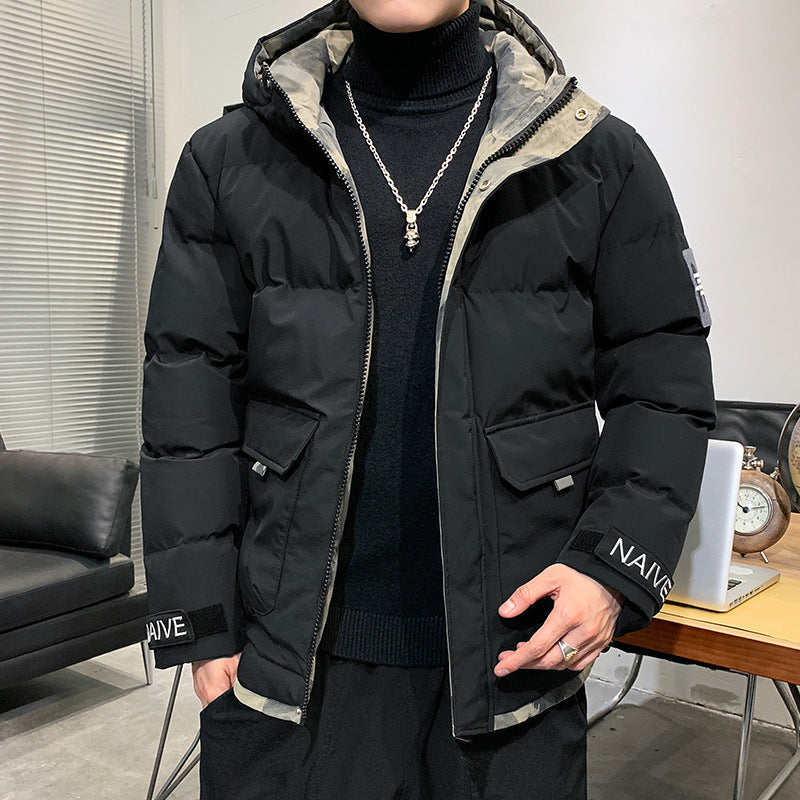 Men's quilted hooded jacket with flap pockets and adjustable Velcro cuffs Mune Fashion