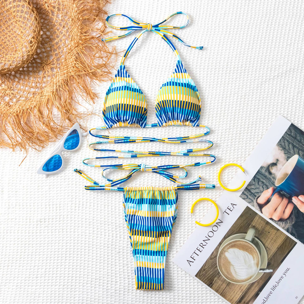 Women Bandeau Bikini with fashionable stripes and adjustable strap system Mune Fashion