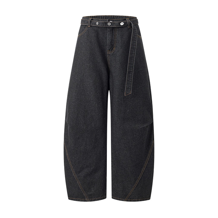 Women's culotte jeans with wide balloon cut, high waistband and fabric belt Mune Fashion