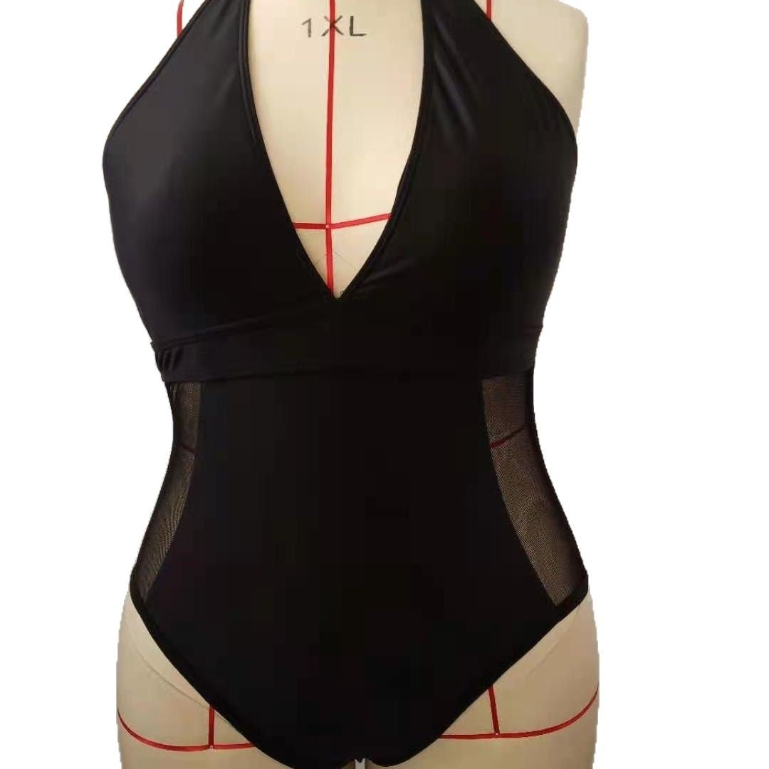 Women's One-Piece Swimsuit with Deep V-Neck and Transparent Inserts Mune Fashion