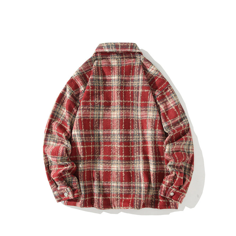 Men's Checked Flannel Overshirt with Snap Front and Straight Cut Mune Fashion
