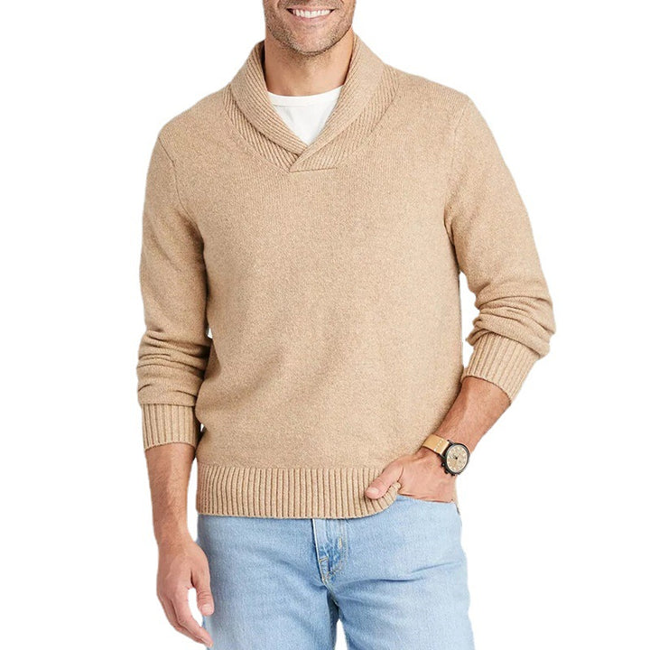 Men's shawl collar sweater made of mottled fine knit with ribbed cuffs Mune Fashion