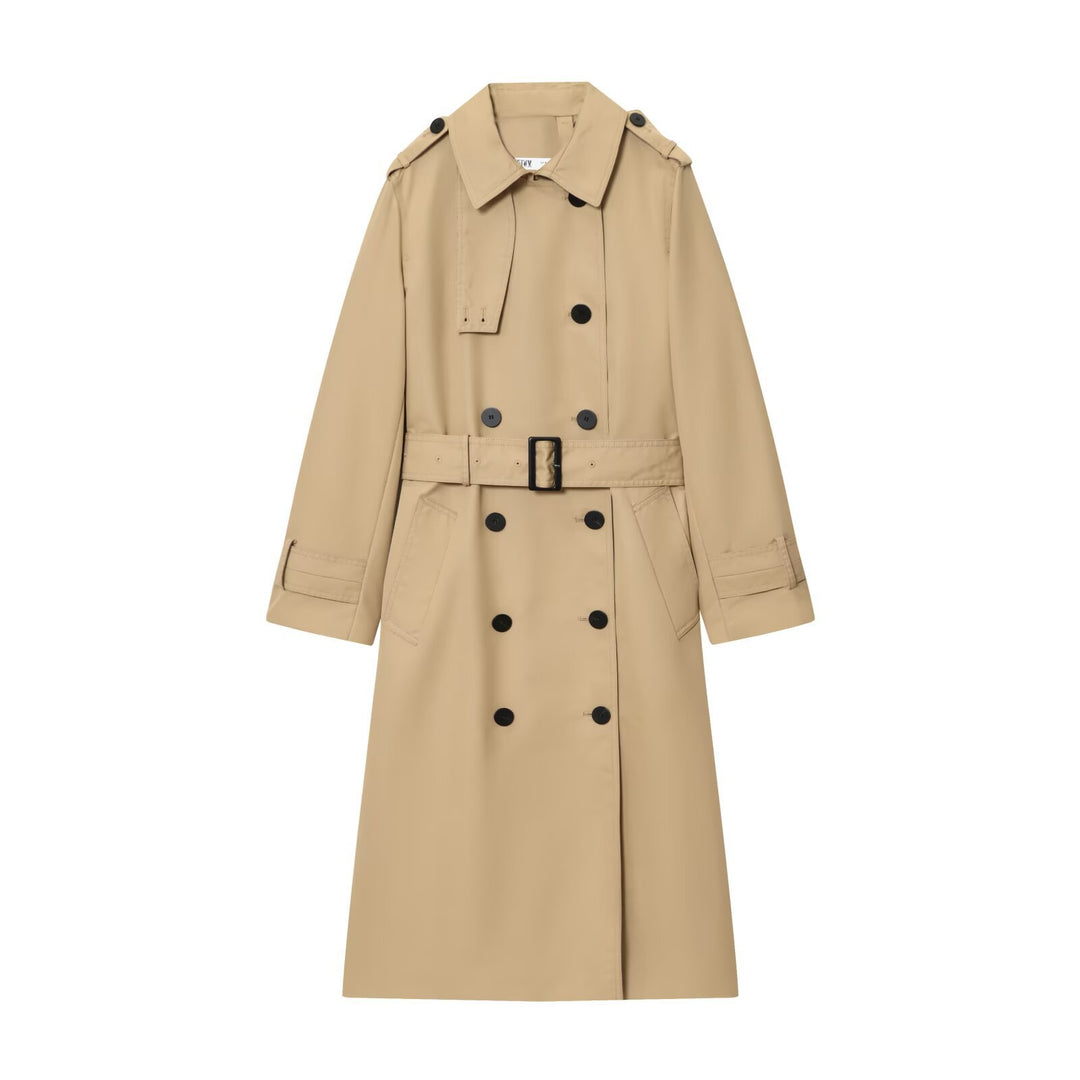 Women 50+ classic trench coat with double-breasted, waist belt and shoulder tab Mune Fashion