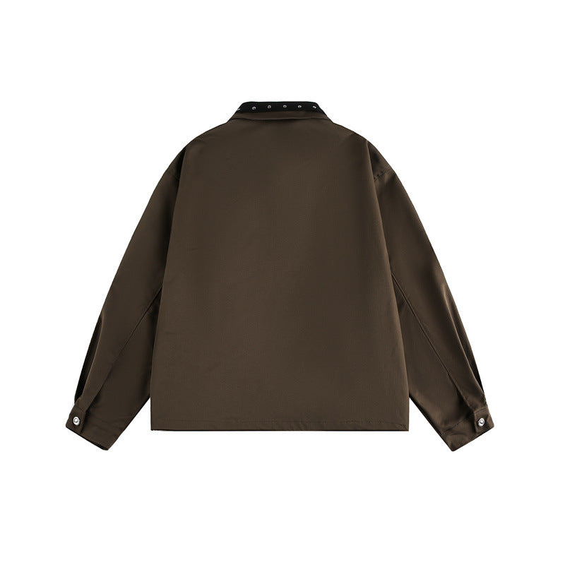 Unisex Boxy Blouson Jacket with Stud Decoration at the Buckle Collar and Concealed Zipper Mune Fashion