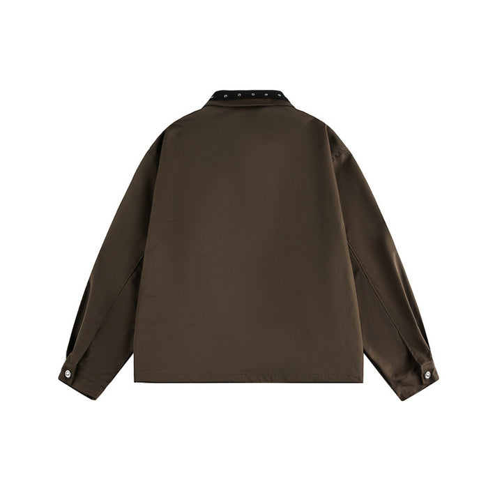 Unisex Boxy Blouson Jacket with Stud Decoration at the Buckle Collar and Concealed Zipper Mune Fashion
