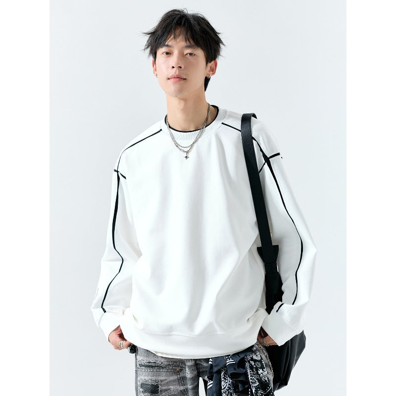 Men's Oversize Sweatshirt with Contrast Stitching and Round Neck
