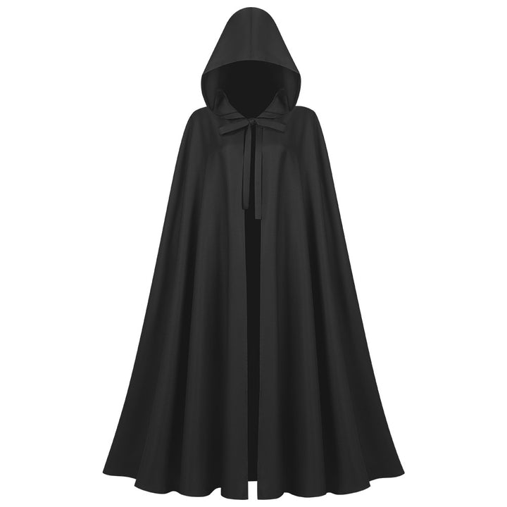 Unisex longer hooded cloak made of water-repellent polyester with a full round cut and drawstring