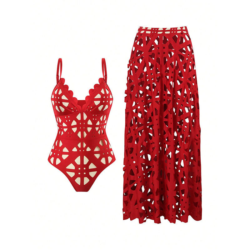 Women’s one-piece swimsuit with stylish neckline and matching maxi skirt Mune Fashion