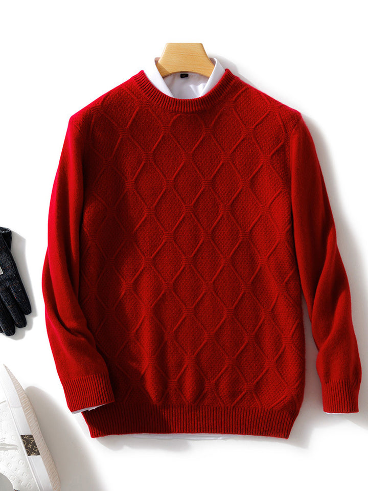 Men's Structured Diamond Knit Sweater with Crew Neck and Cashmere-like Softness Mune Fashion