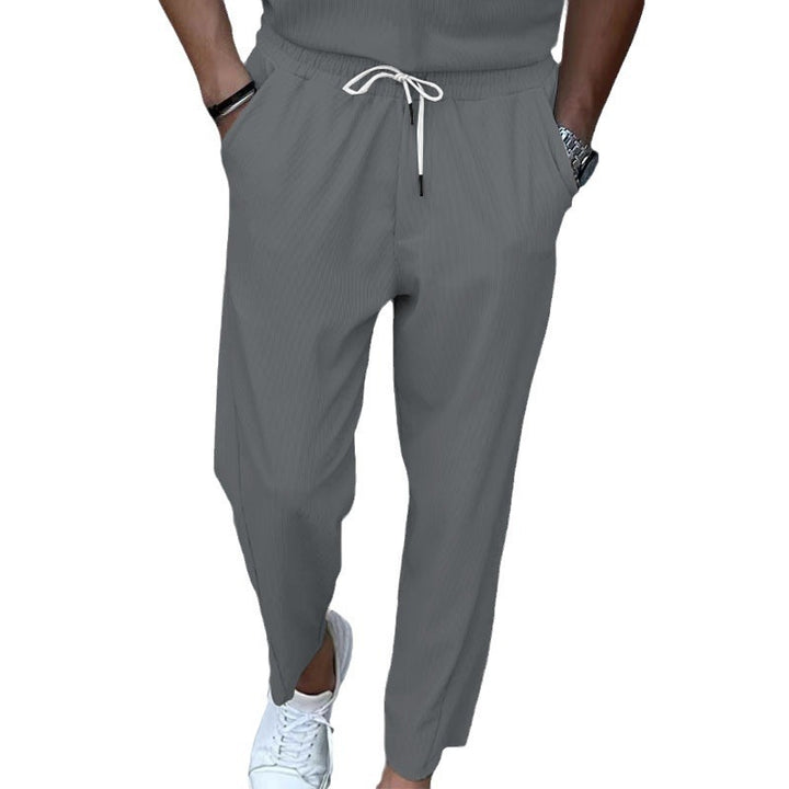 Men's Lightweight Casual Pants with Elastic Waistband, Drawstring & Fine Vertical Structure Mune Fashion