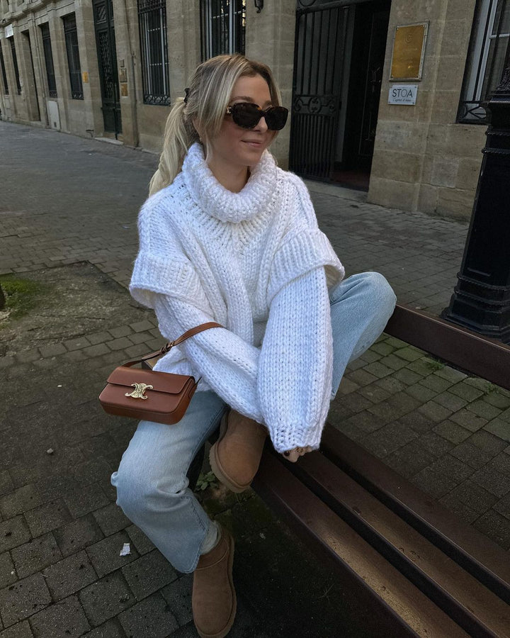 Women Oversize Chunky Knit Sweater with High Turtleneck Mune Fashion