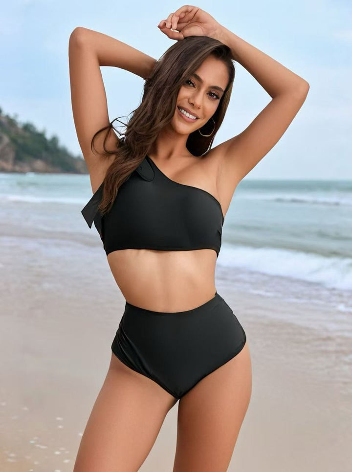 Women's High-Waisted Bikini Set with Asymmetrical Top Mune Fashion