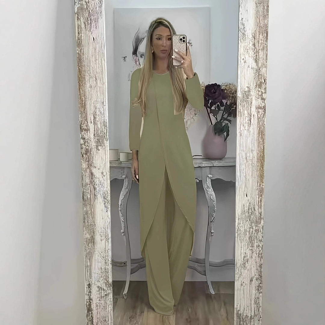 Women Elegant Maxi Dress with Wrap Look, Asymmetric Draping and Front Slit Mune Fashion