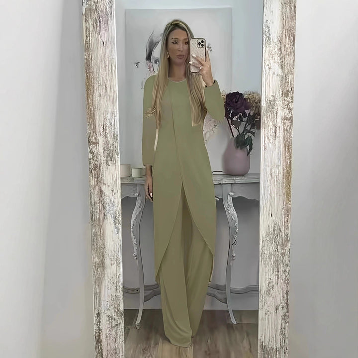 Women Elegant Maxi Dress with Wrap Look, Asymmetric Draping and Front Slit Mune Fashion