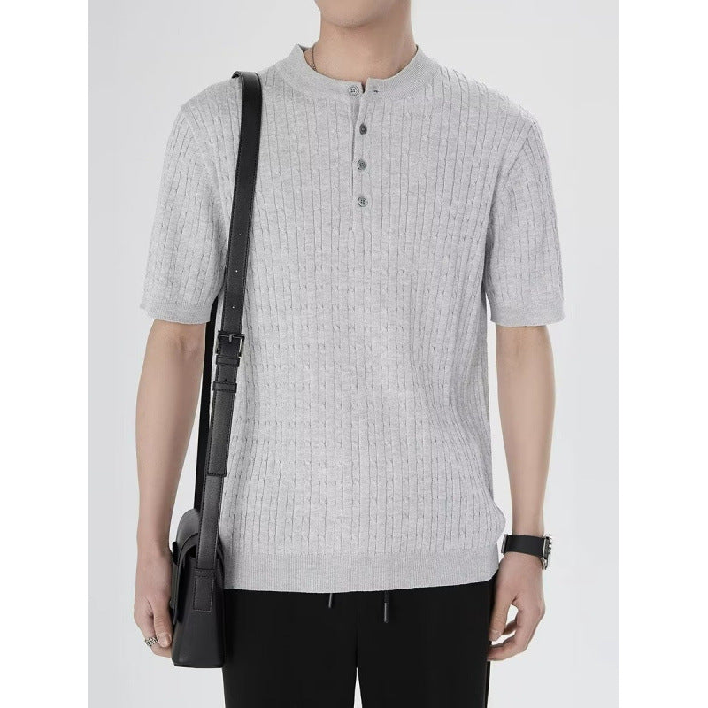 Men's Short Sleeve Knitted Shirt with Button Placket Mune Fashion