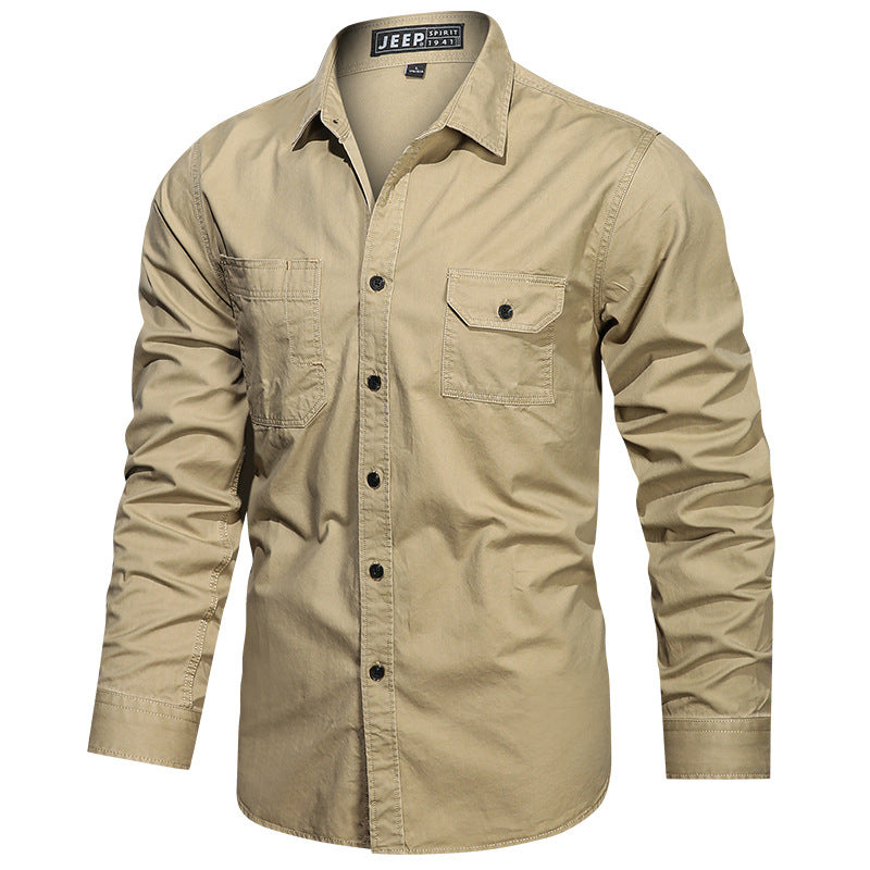 Men's long-sleeved cotton twill field shirt with flap chest pockets and tailored fit Mune Fashion