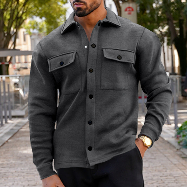 Men's heavy cotton transitional jacket in Shacket style with snap buttons and flap pockets Mune Fashion