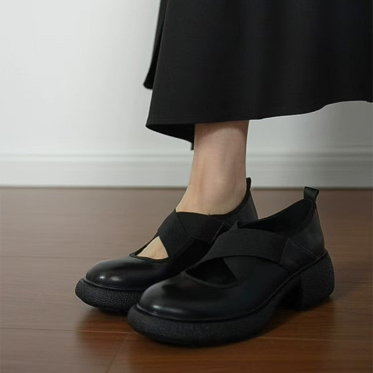 Women's Mary-Jane Slipper with elastic cross straps and profiled platform sole design Mune Fashion