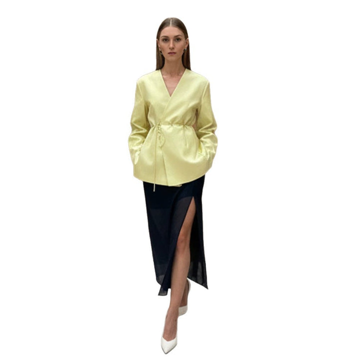 Women's wrap blazer with drawstring and wide culotte pants two-piece Mune Fashion