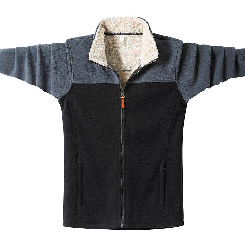 Men's Two-Tone Fleece Transition Jacket with Stand-Up Collar, Zipper & Side Pockets Mune Fashion