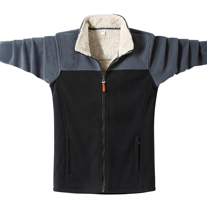 Men's Two-Tone Fleece Transition Jacket with Stand-Up Collar, Zipper & Side Pockets Mune Fashion