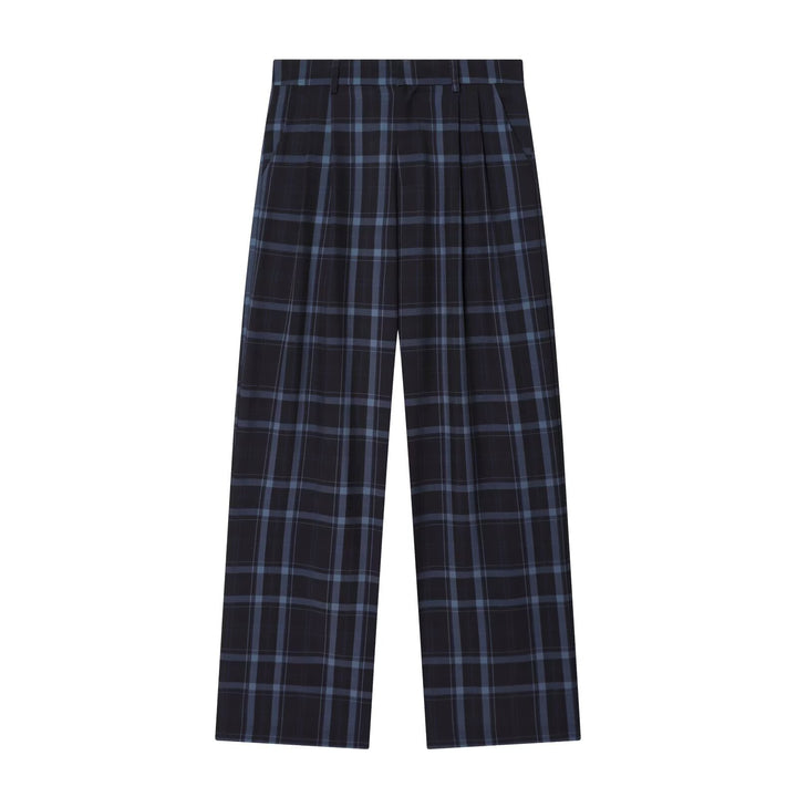 Women's high-waisted checked trousers with wide leg, crease and belt loops Mune Fashion