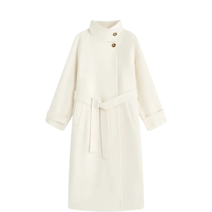 Women's wool coat with waist belt and stand-up collar Mune Fashion