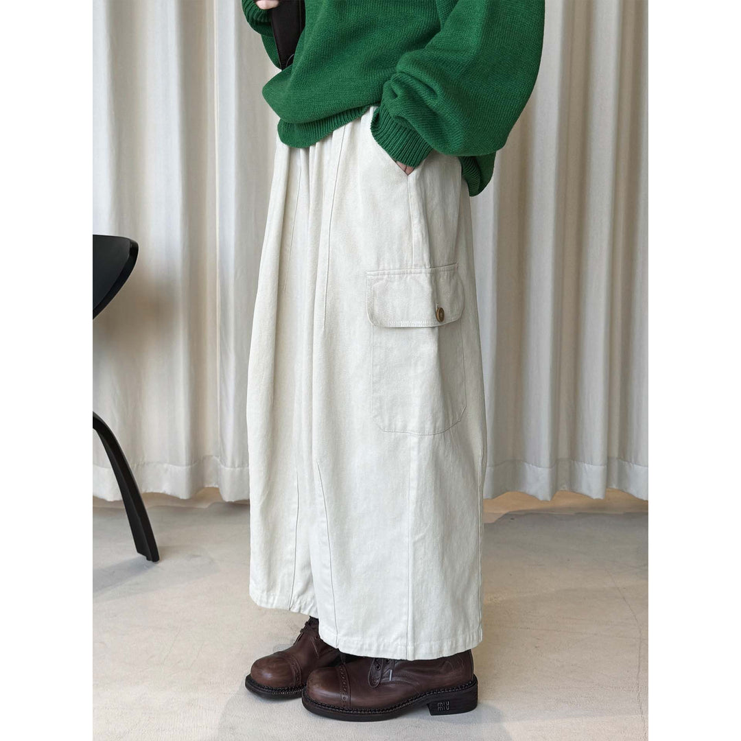 Women's Wide Midi Skirt in Utility Style with Applied Flap Pocket Mune Fashion