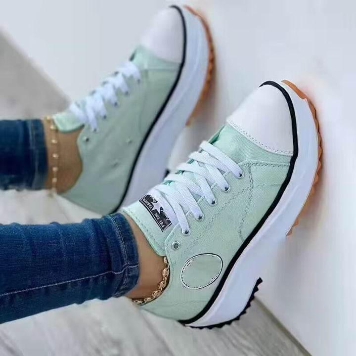Women's Platform Canvas Sneakers with Reinforced Toe Cap, Textured Rubber Sole and Padded Shaft Mune Fashion