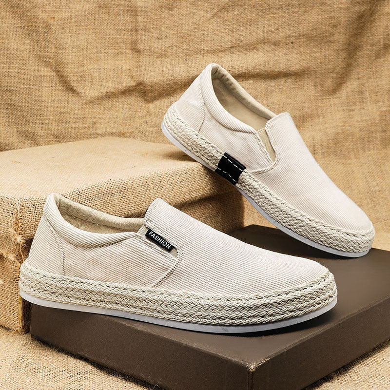 Men's canvas espadrille slippers with woven jute trim Mune Fashion