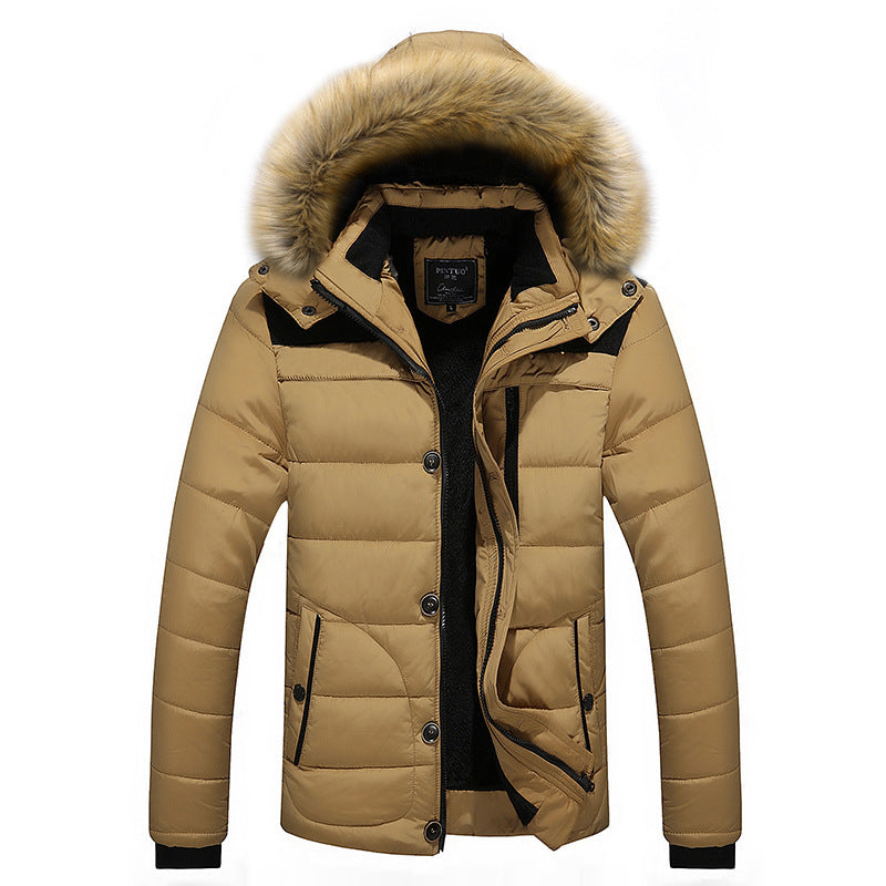 Men's insulated quilted parka with removable hood trim and windproof front Mune Fashion