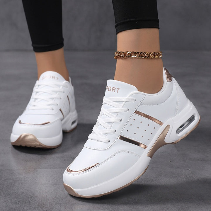 Women's Platform Sneaker with Air-Cushioned Padding, Leather Look & Metallic Accents Mune Fashion