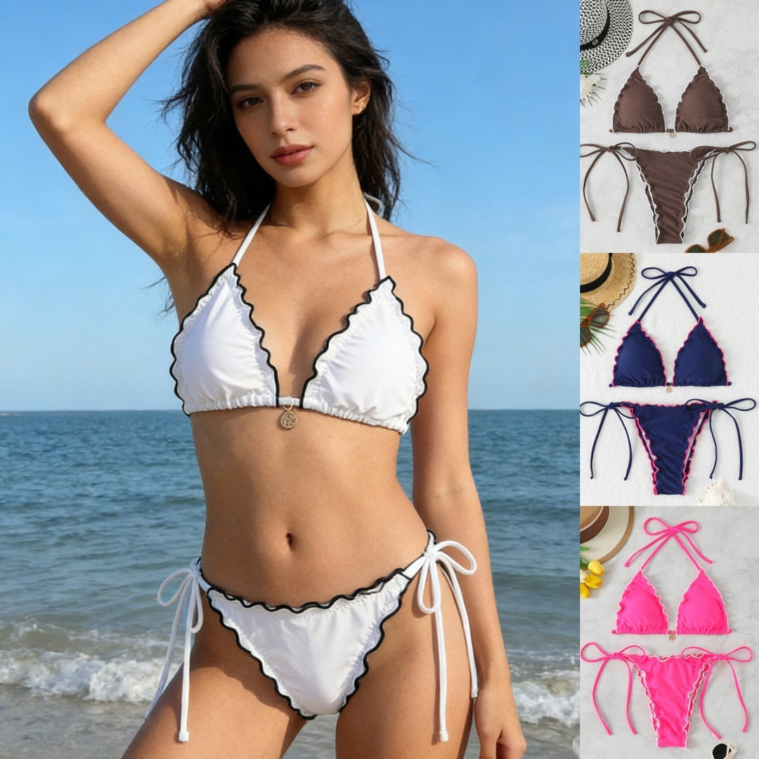 Women Triangle Bikini Set with playful ruffle detail Mune Fashion